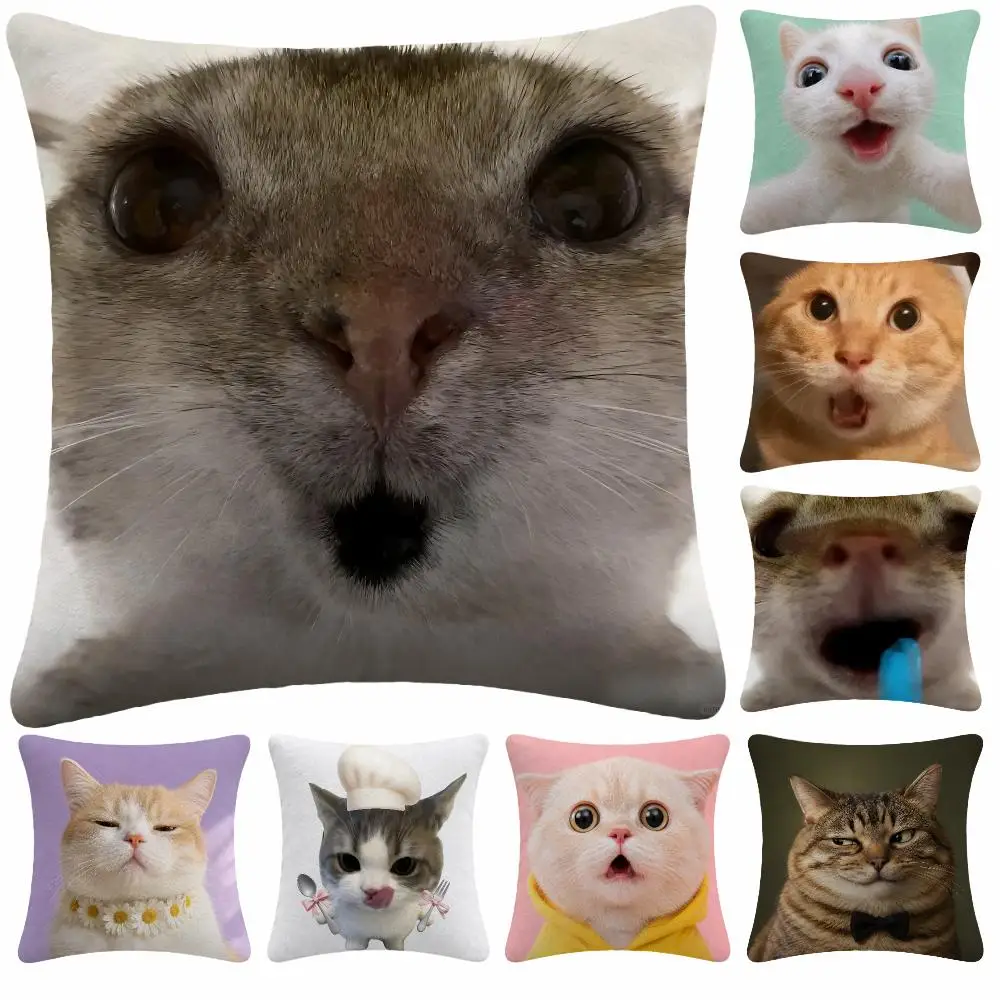 Meme Cat V-Viral Cat Meme Cushion Cover Soft Plush Decorative Sofa Bedroom Living Room Car Dorm Home Decor Gift