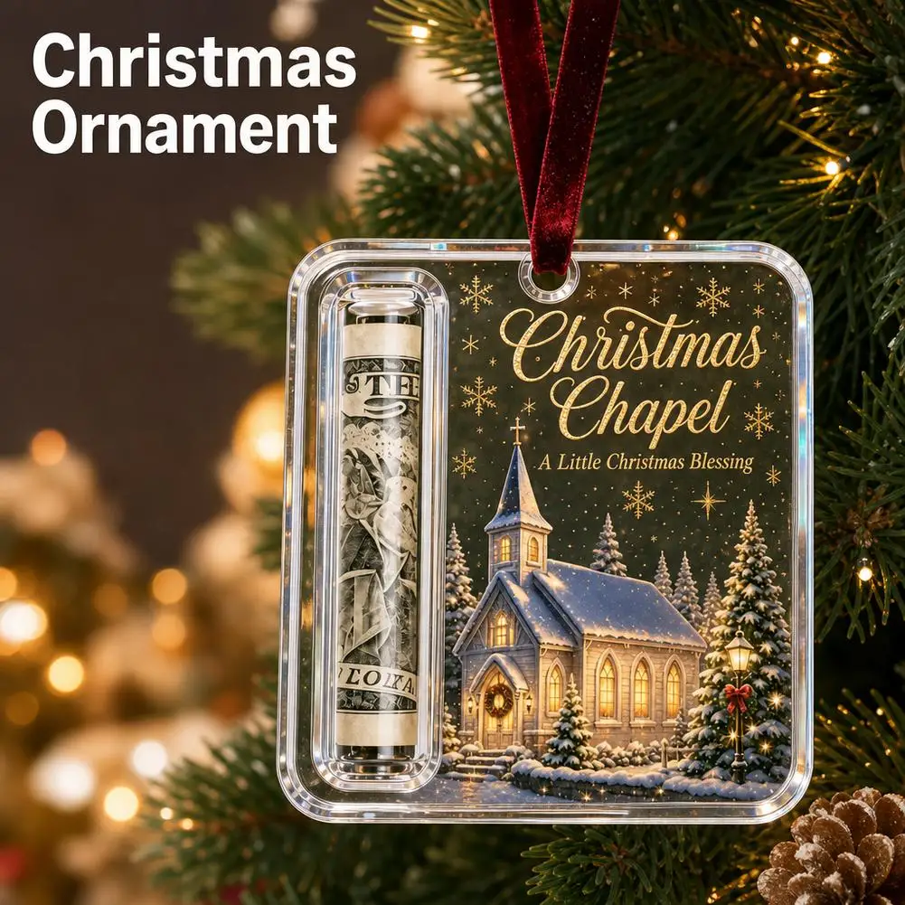 Nouvel ornement de Noël pour cadeaux en espèces, artisanat en acrylique, château de Noël transparent, pendentif pour sapin de Noël, décoration, joli porte-monnaie.
