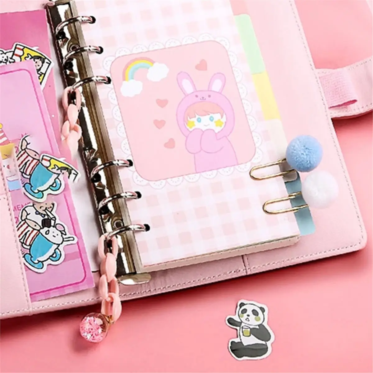Eco-friendly Kawaii A6 Ring Binder Notebook - Cute PU Leather Planner for Students and DIY Enthusiasts