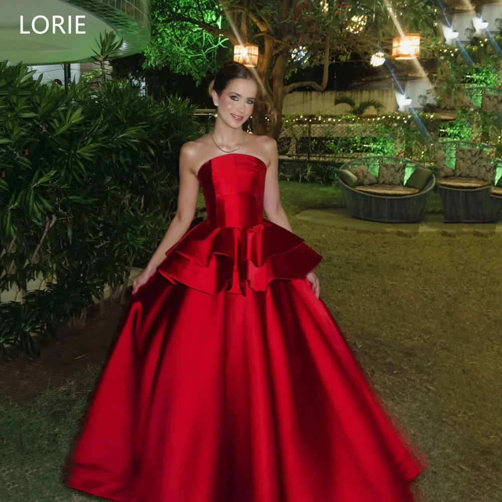 

LORIE Elegant Satin Party Dresses Pleats Strapless Sleeveless Evening Prom Dress Draped Tiered A-Line Prom Gown Customized