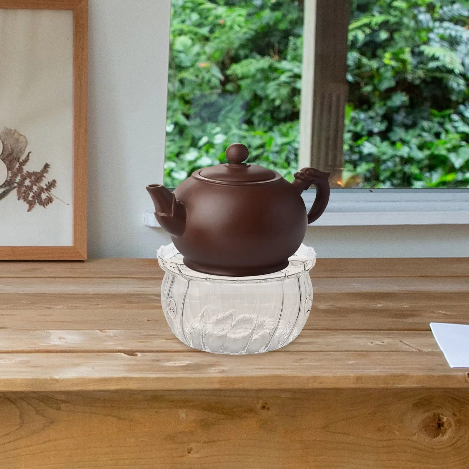 Glass Teapot Warmer Solid Glass Heat Base Powered Tea Light Warmer Stove Holder for Teapot Coffee Loose Tea Steeper Pot