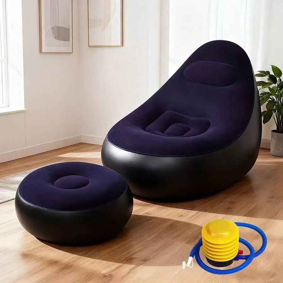 UPWELL Adult Inflatable Recliner, Foldable Portable Sofa, Sofa With Footstool, Indoor Living Room Air Cushion Sofa, Playroom Bed