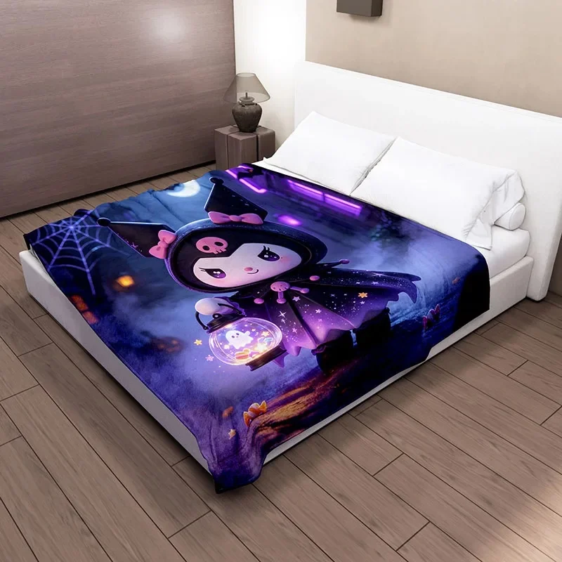 Cute Star‑Cloak Flannel Blanket, Kuromi Halloween Witch‑Hood Design, Lightweight Throw Blanket For Indoor Daily Use