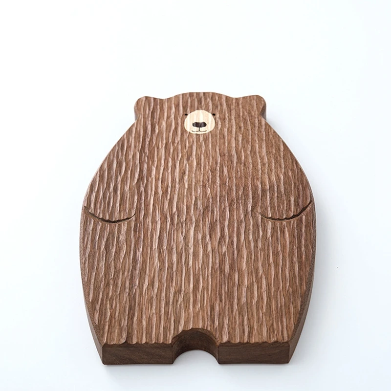 A88M 나무 보드 도마 귀여운 곰 모양의 빵 트레이 검은 호두 주방 보드, 브라운