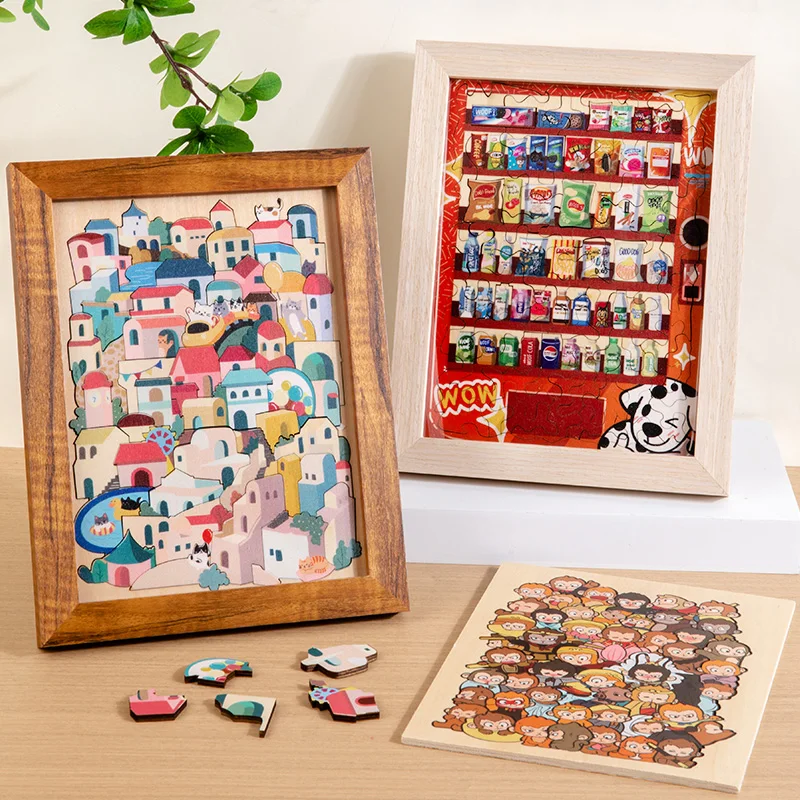 Wooden Wukong/ House/ Snack Stacked Shape Puzzle Family Table Games Brain Games Montessori Thinking Educational Toy Gifts