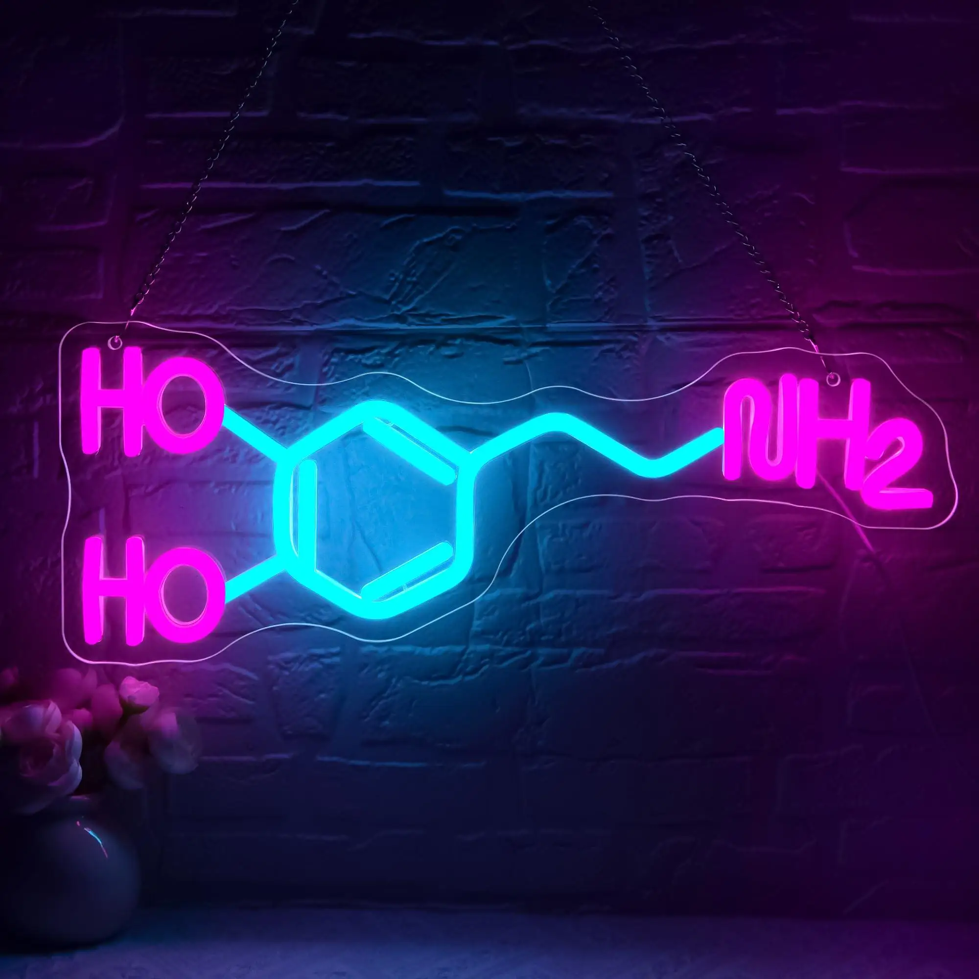 Dopamine Molecule Neon Signs for Wall Decor Classroom Chemical Formula LED Sign Art Wall Decor for Valentine Wedding Gifts