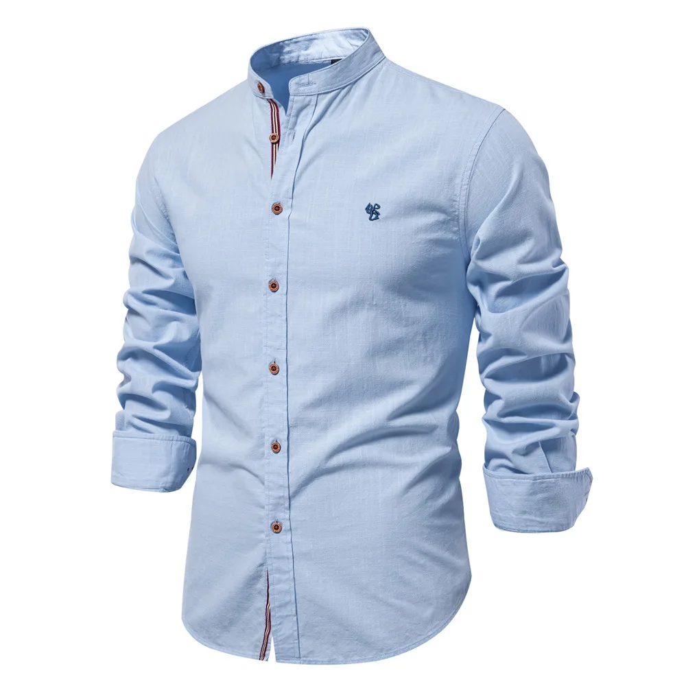 EU Size Men's Spring Cotton Casual Shirt Stand Collar Fashion Long Sleeve Business Shirts For Men camisa casual hombre TS-969