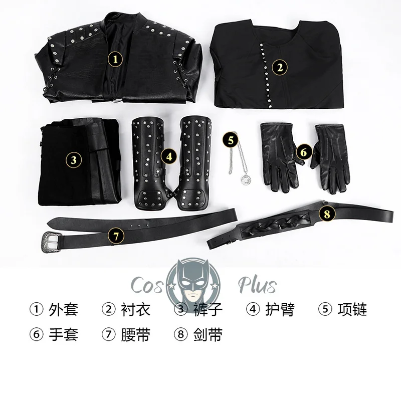 الساحر الموسم 5 جيرالت ريفيا تأثيري حلي السراويل معطف مجموعة أحذية تأثيري هنتر جيرالت الزي الرجال بدلة حفلة الهالوين