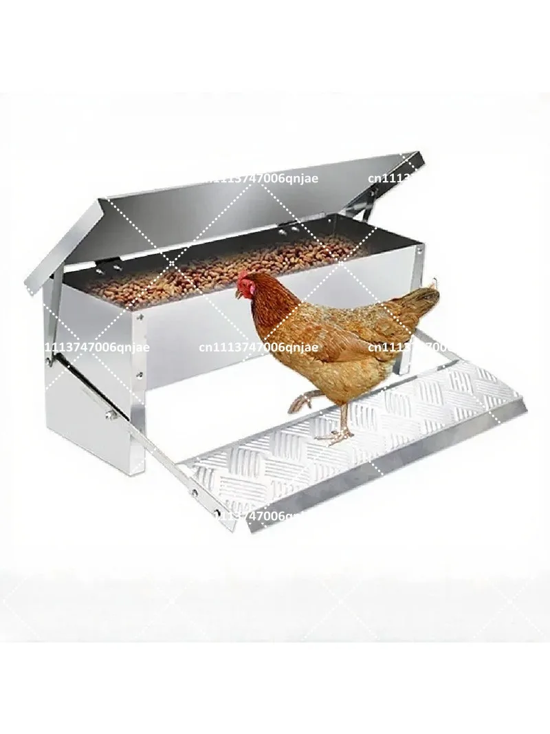Stainless Steel Automatic Chicken Feeder Trough with Foot Pedal, Mouse-Proof Poultry Feeding Pan for Farm