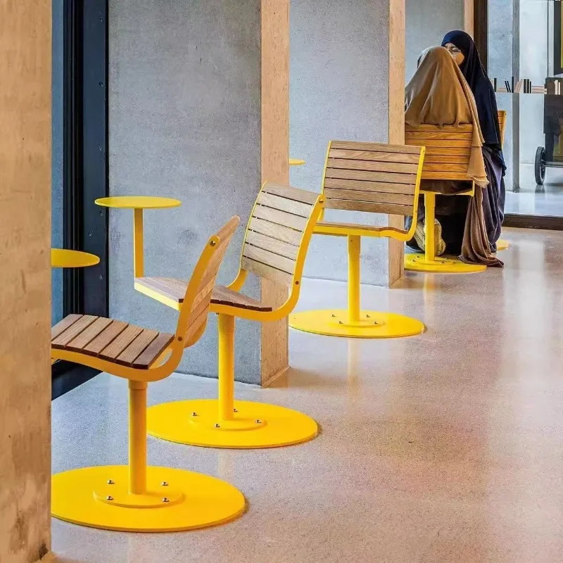 Outdoor wrought iron plastic wood single chair, one-piece small side table leisure chair, library milk tea shop public rest seat