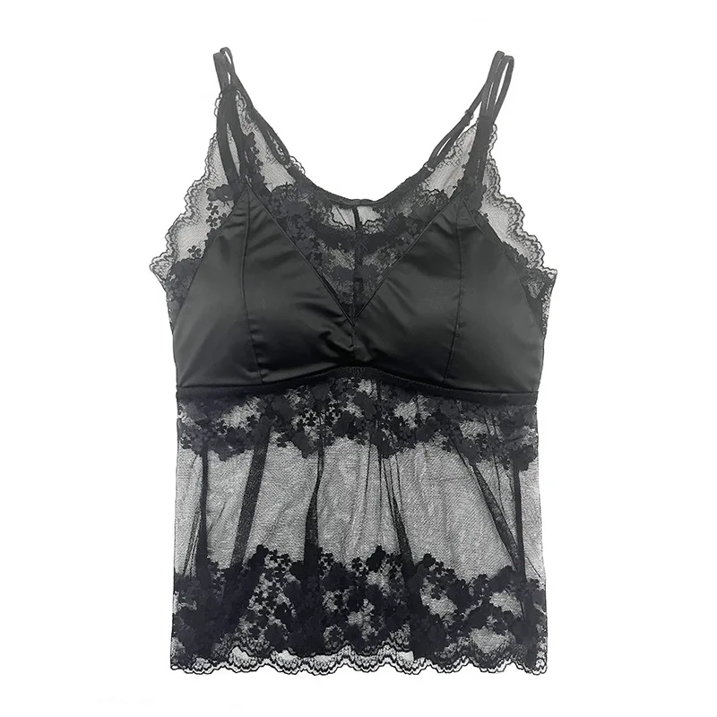 เสื้อกล้ามลูกไม้สไตล์ฝรั่งเศส สายเดี่ยว มีฟองน้ำในตัว ป้องกันการโป๊ ชุดชั้นในไซส์ใหญ่