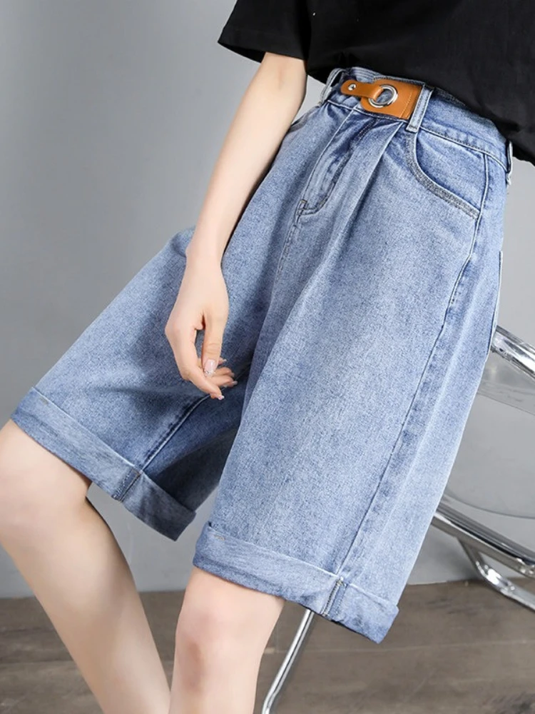 Fashionable design sense five point denim shorts women's summer new contrasting color casual versatile street shorts