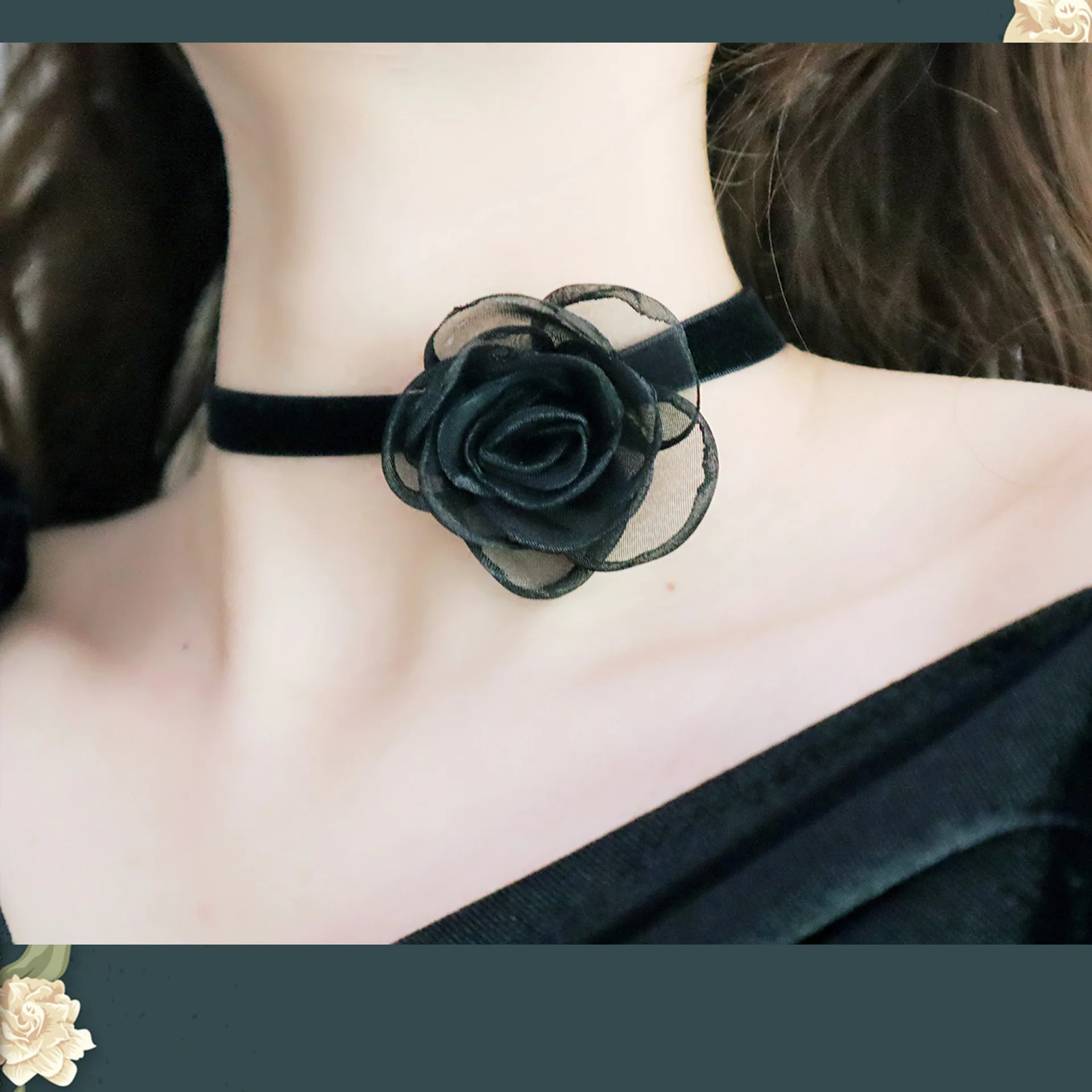 Premium Elegant Black Camellia Bow Tie Choker Necklace for Women Japanese Korean Fairy Style Soft Lightweight Non Tarnish