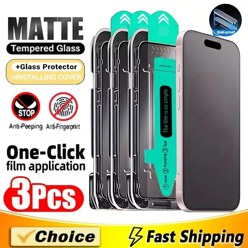

Oleophobic Coating Dust Free Installation Screen Protector For iPhone 17 15 14 13 11 12 16 Pro Max Air 16E Matte Anti-Spy Glass
