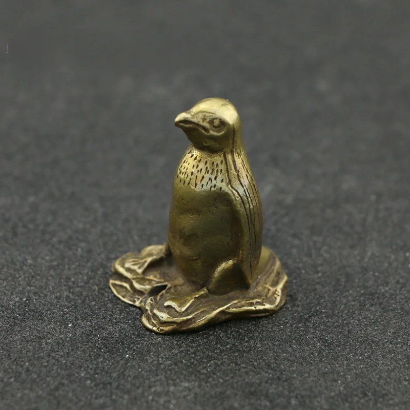 Vintage Solid Brass Penguin Figurine Mini Sea Bird Animal Statue Desktop Tea Pet Ornament Home Decor Collectible Gift