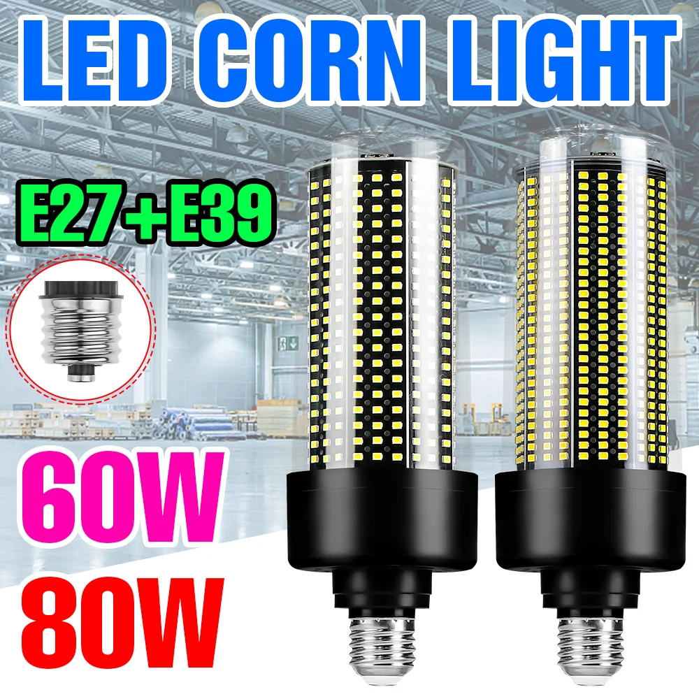 E27 Corn Light Bulb LED Ceiling Lamp E39 Chandlier Bulbs 85-265V No Flicker Balcony Home Bedroom Corridor Cold/Warm White 60/80W