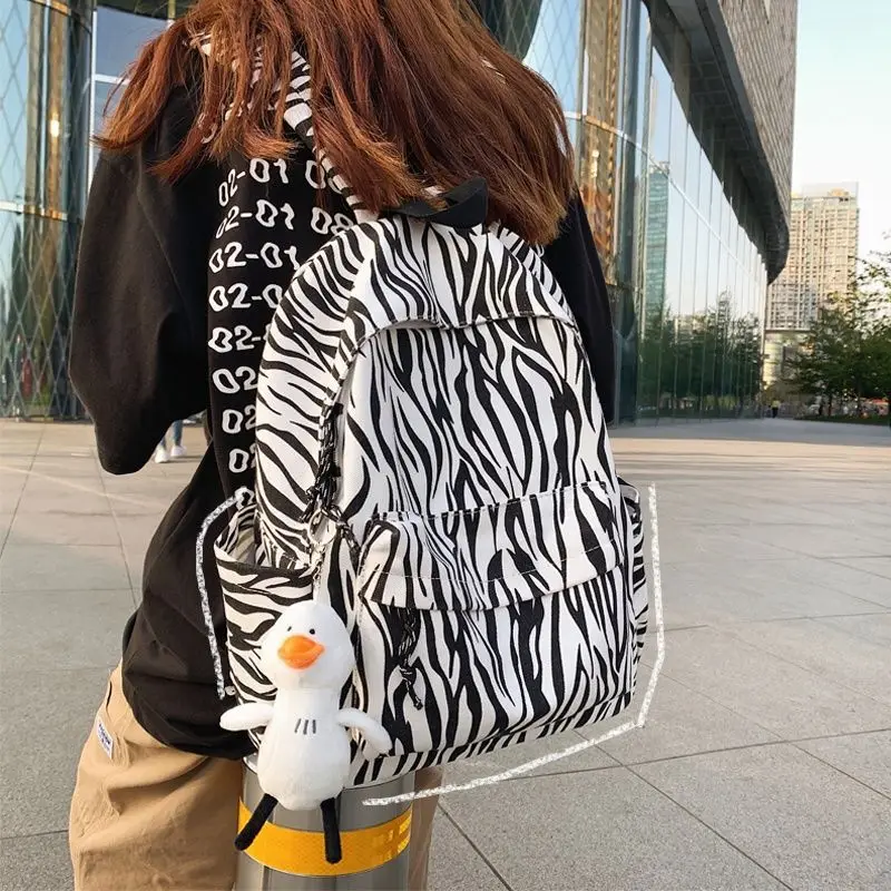 Casual Zebra Print Backpack Junior High School Bag