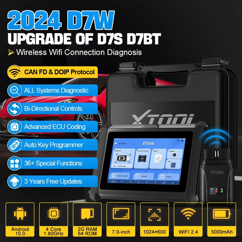 XTOOL D7W 2024 New of XTOOL D7BT All Systems WiFi Diagnostic Tools Car Bidirectional Automotive Scanner Built-in DoIP/CAN FD