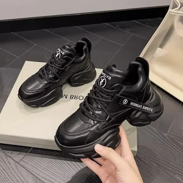 

Trendy Dad Shoes Women's Casual Fashion Leather Low Top Thick Bottom Breathable round Toe Comfortable Autumn Season Shoes