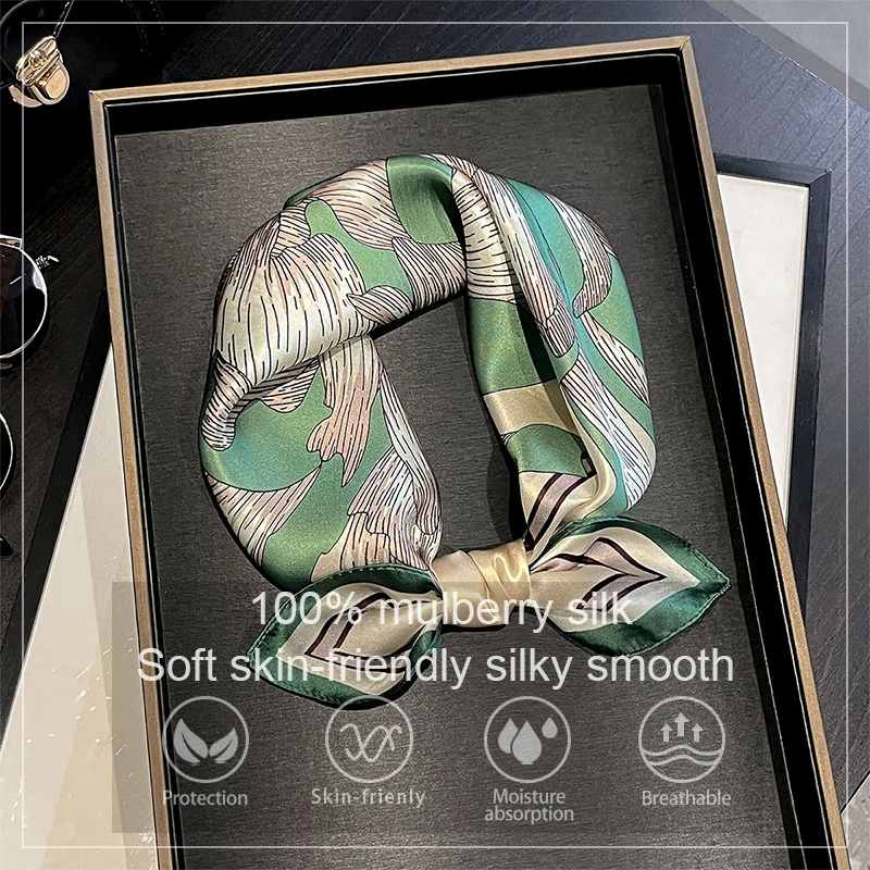 

Шелковый платок из 100% натурального шелка для женщин, весна 2026, с цветочным узором, бандана, шаль, шейный платок, женский платок-повязка, 53 см