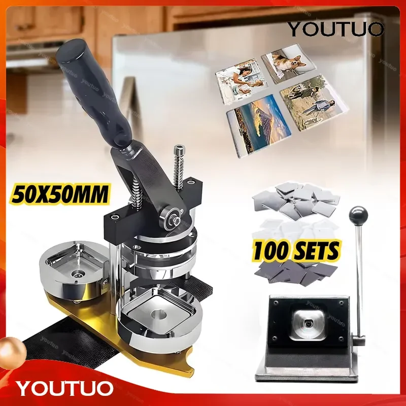 50mm 2inch Square Fridge Magnets Maker Machine Rotating Manual Photo Badge Maker DIY Button Maker Kit  Business Home
