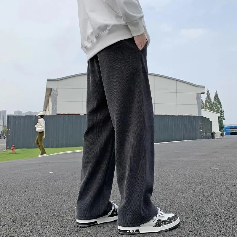 

Long With Pockets Trousers Drawstring Cotton Sweatpants for Men Elegant Autumn Winter Retro Comfortable Fashion Man Sports Pants