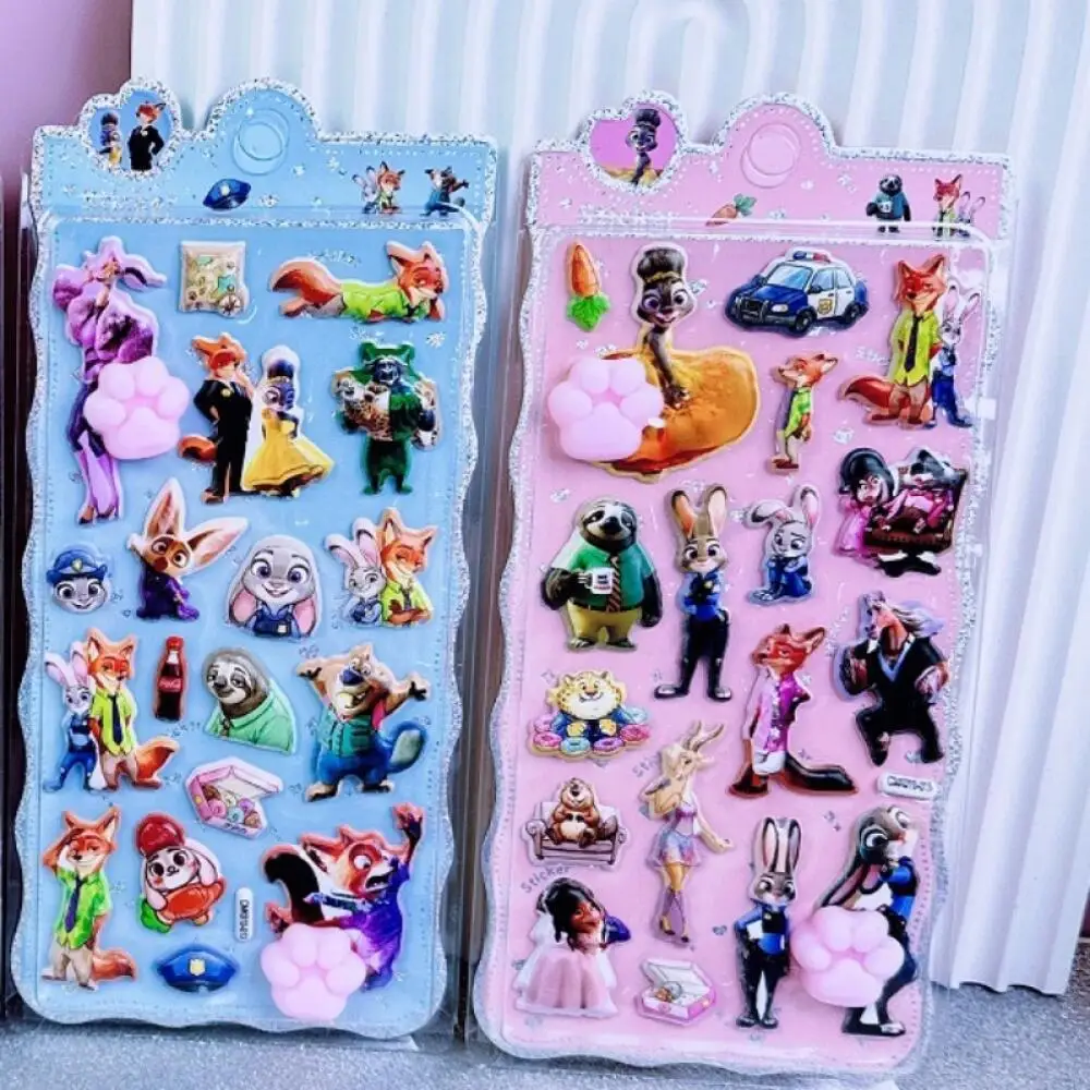 

4Pcs Zootopia Judith Hopps Nick Wilde Three-Dimensional Paw Bubble Cotton Sticker Diy Notebook Phone Case Friend Birthday Gift