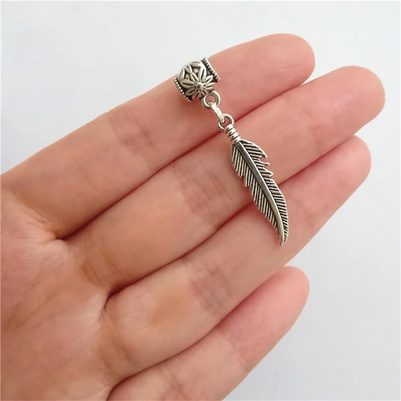 3pcs Feather Charms, Bohemia Pendant Spacer Beads Set, Tibetan Supplies for DIY, Metal Bead for Necklace Earrings Jewelry Making