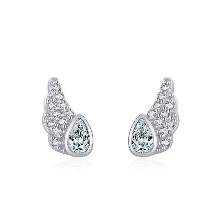 

Trendy INS Wedding Party Gift S925 Pure Silver Pear Cut Diamond Zircon Angel Wing Design Earrings