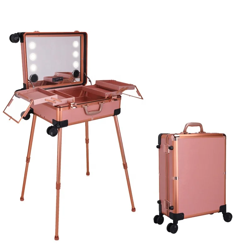 OBOX Factory Directe ABS Professional Makeup Cosmetic Trolley Case with LED Light  24 Inches=580*450*230 mm