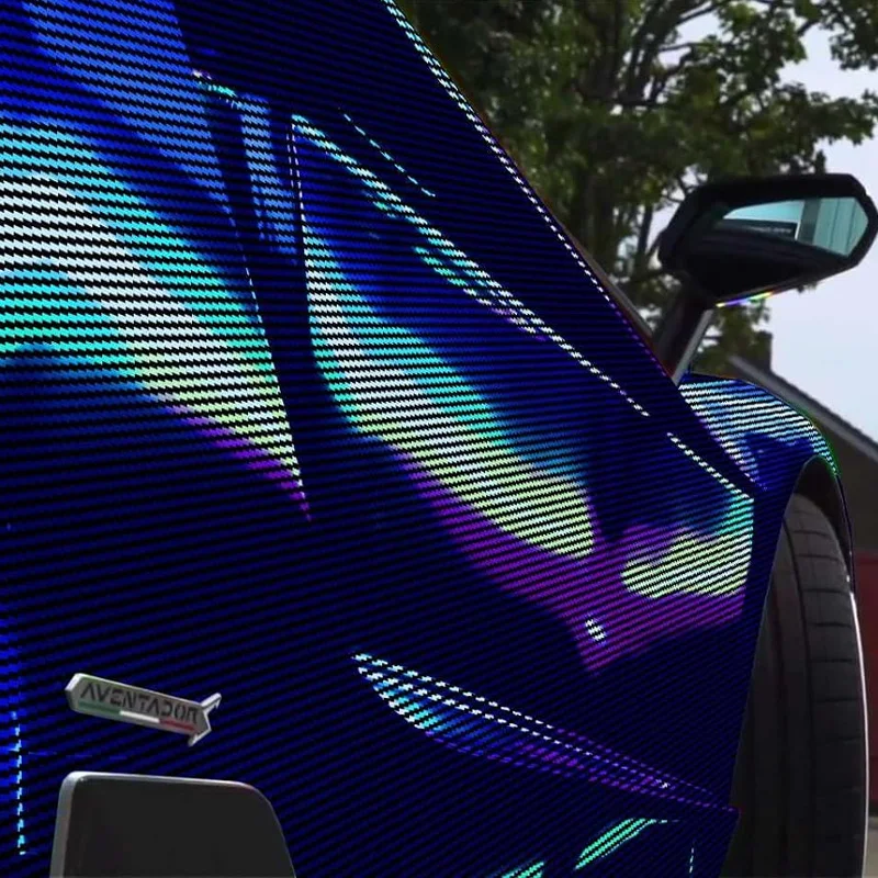 PET High Gloss Rainbow Holographic Blue Carbon Fiber Vinyl Wrap Roll DIY Adhesive Decal Film Vehicle Car Wrapping Sticker
