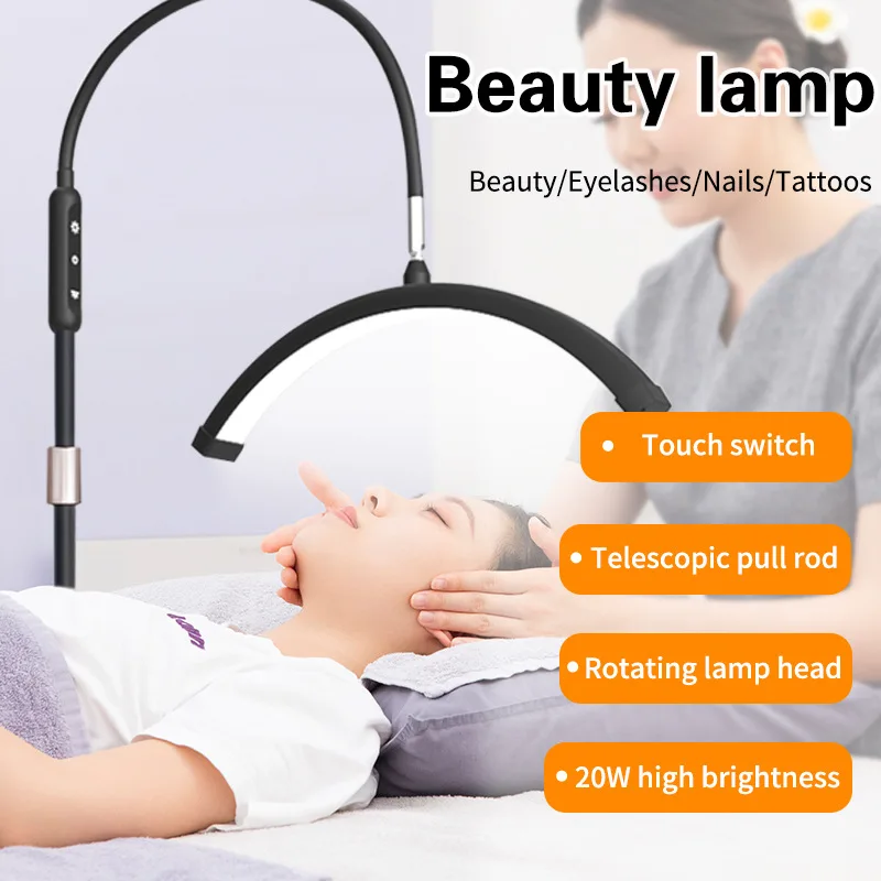 Multifunctional LED Floor Lamp Beauty Salon Eyelash Grafting Stand Light Makeup Tattoo Brightness Adjustable Half Moon Nail Lamp