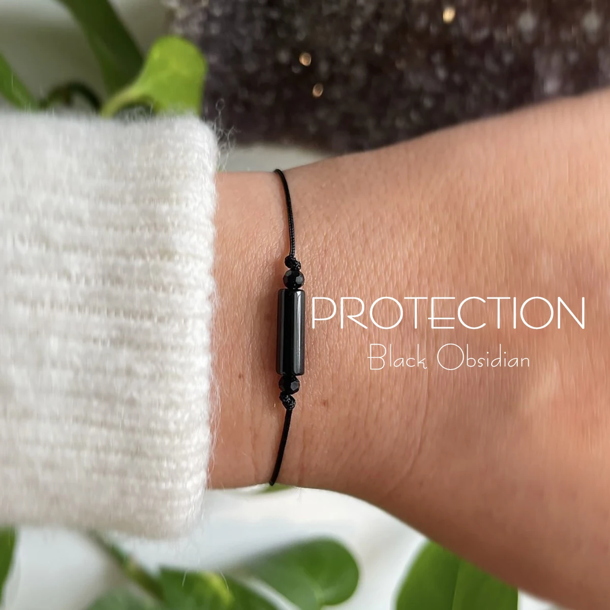 Bracelet à cordon noir, bracelet réglable en obsidienne, bracelets de protection Empath pour hommes ou femmes, sans carte 1 pièce