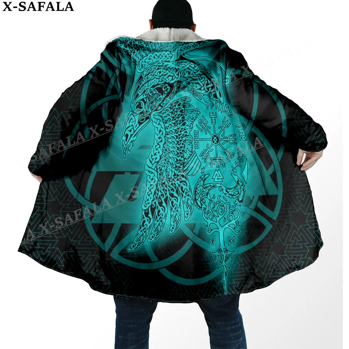 Norse mitologi Vegvisir Viking simbol tebal hangat jubah bertudung mantel Pria mantel tahan angin jubah bulu domba jubah bertudung selimut-122