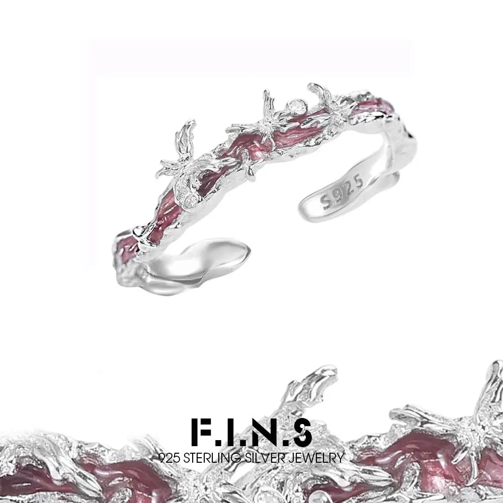 

Кольцо F.I.N.S из стерлингового серебра S925 с бабочкой, корейский дизайн, для женщин, розовое, красное, с глазурной отделкой, нерегулярной формы, регулируемое, украшение на палец