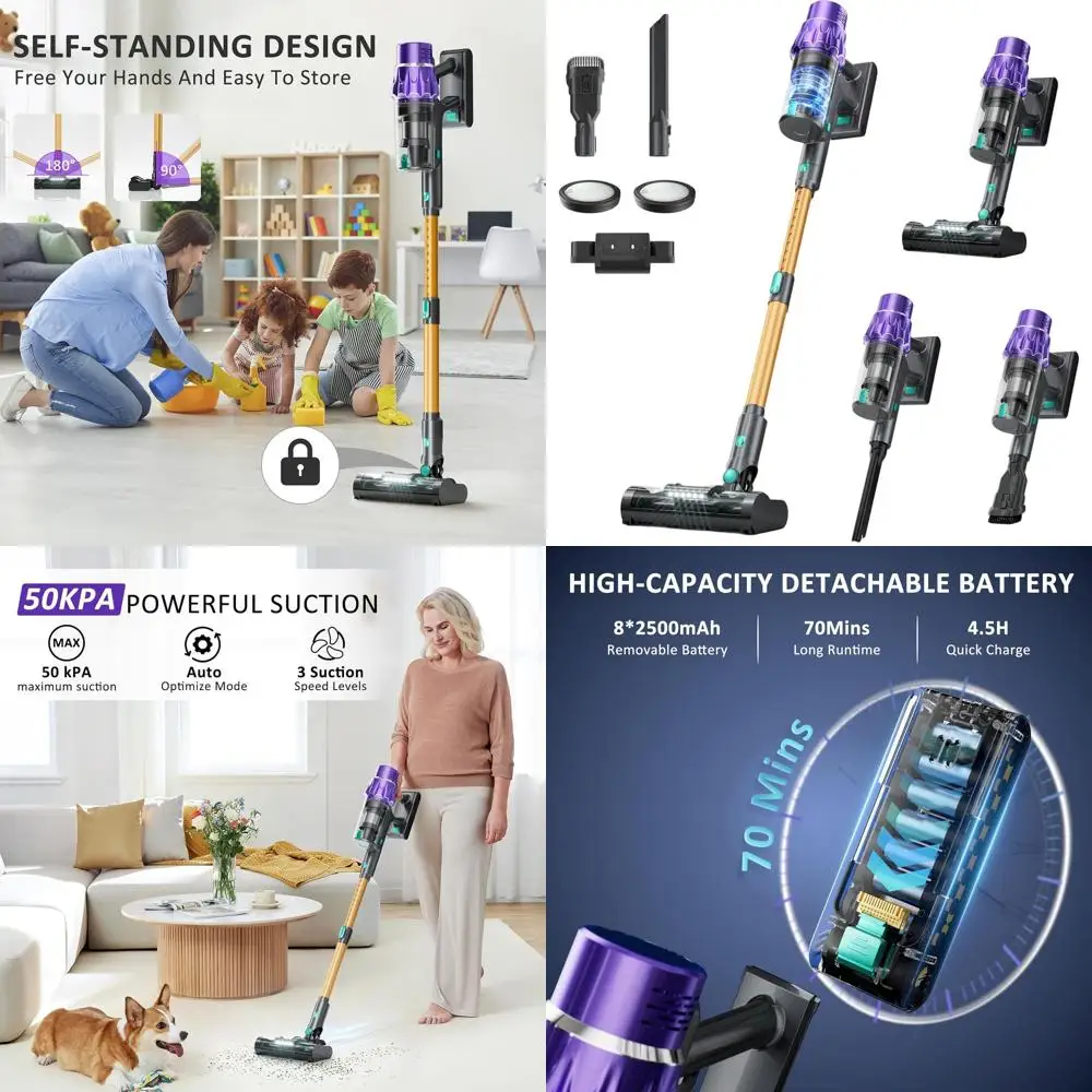 

Пылесос 560 Вт, 50 кПа, с автоматическим обнаружением пыли, LED-дисплеем и сенсорным управлением, 70 минут работы, для дома, удаления шерсти животных с твердых полов и ковров