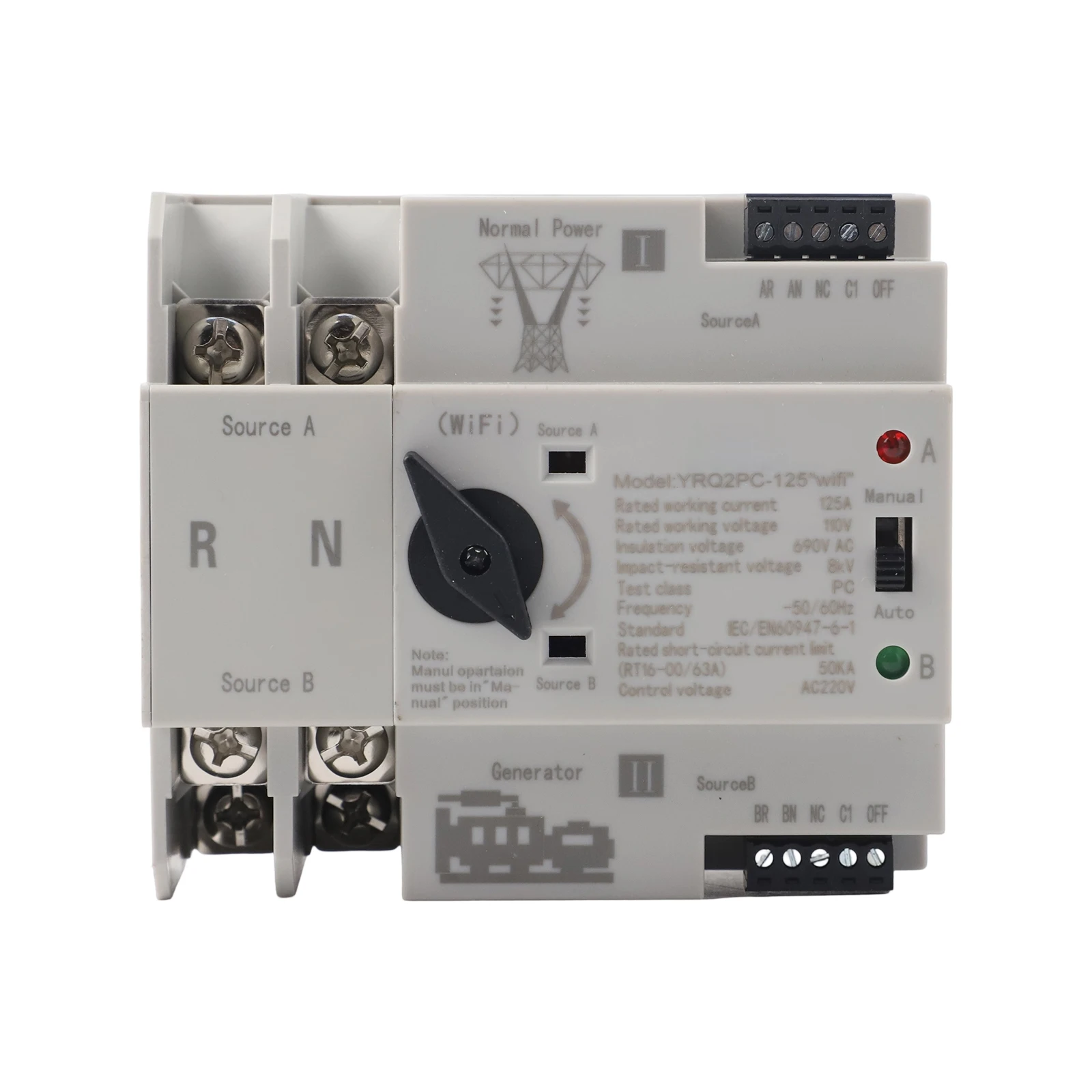 For Smart Dual Power Automatic Transfer Switch 125A AC110V 220V 400V With Timer Relay For ATS Uninterruptible Power Supply Syste