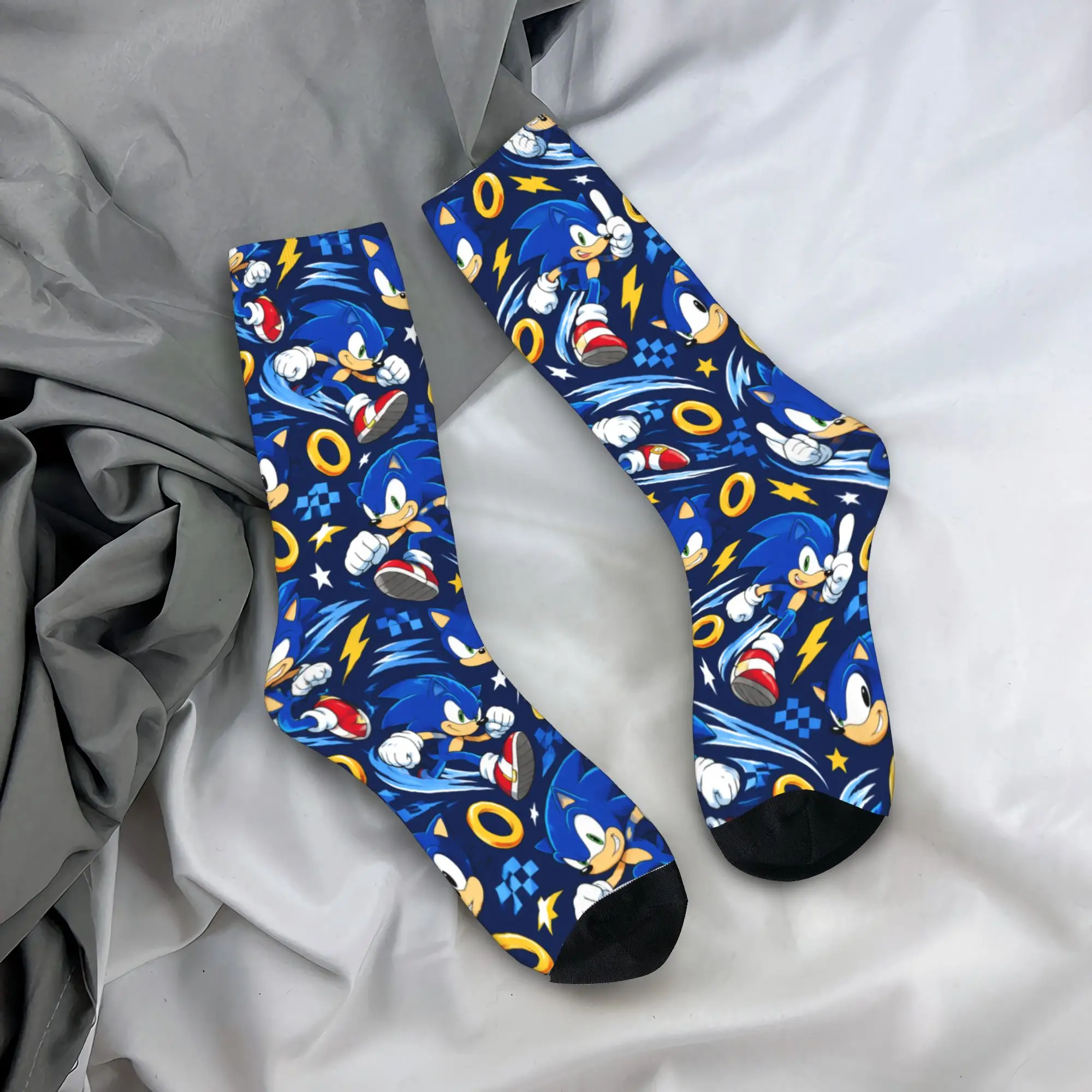 the Speedy Blue HedgehogED Socks  Anti Skid Stockings Men Medium Soft Outdoor Socks Autumn Novelty Graphic Socks
