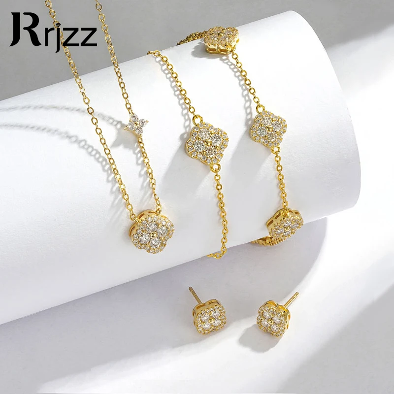 

Комплект украшений Rrjzz: браслет, серьги, ожерелье с четырехлистным клевером, сертифицированный муассанит D-цвета, имитация бриллиантов VVS1, для женщин
