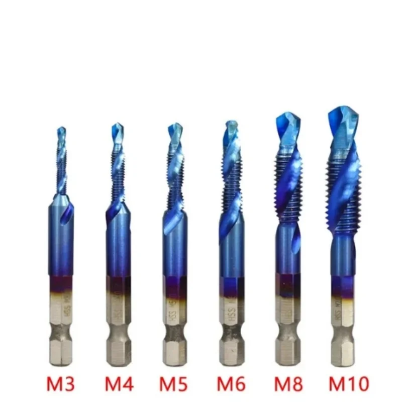 1/6 pezzi set di punte da trapano per maschi codolo esagonale placcato in titanio HSS punta per filettatura macchina per viti rubinetto composto M3 M4 M5 M6 M8 M10 utensili manuali