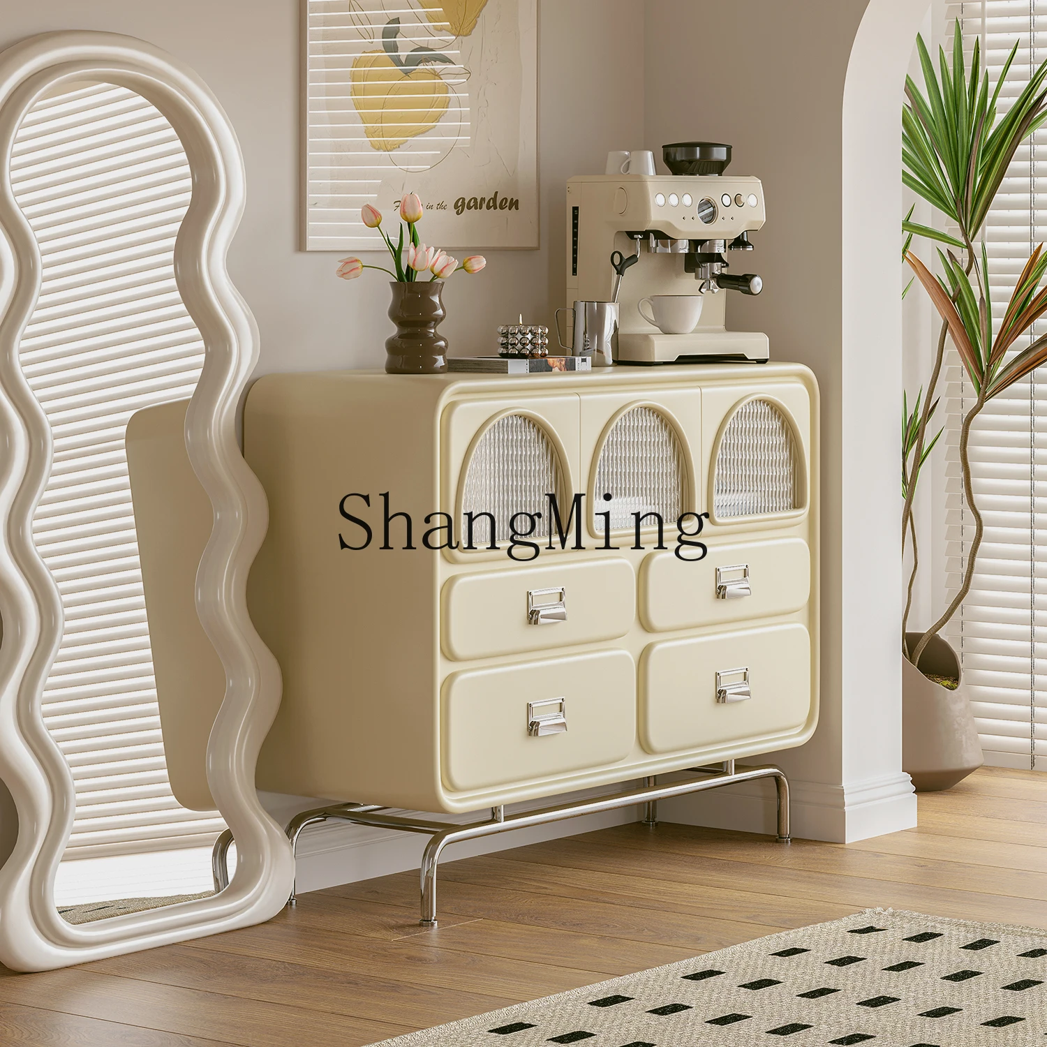 

CL Solid Wood Simple Ins Cream Style Chest of Drawers Small Apartment Living Room Bedroom Storage Bedside Storage Cabinet