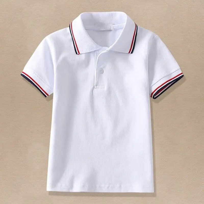 Summer Boys Short Sleeved Polo Shirts Elementary Students, School Older Children, White Lapel T-Shirts For Girls, Kindergarten