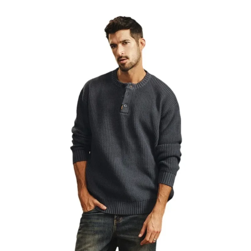 メンズヴィンテージニットヘビーセーター,高品質のアメリカンセーター,ゆったりとしたクルーネック,カジュアルブランド,ハーフカーディガン