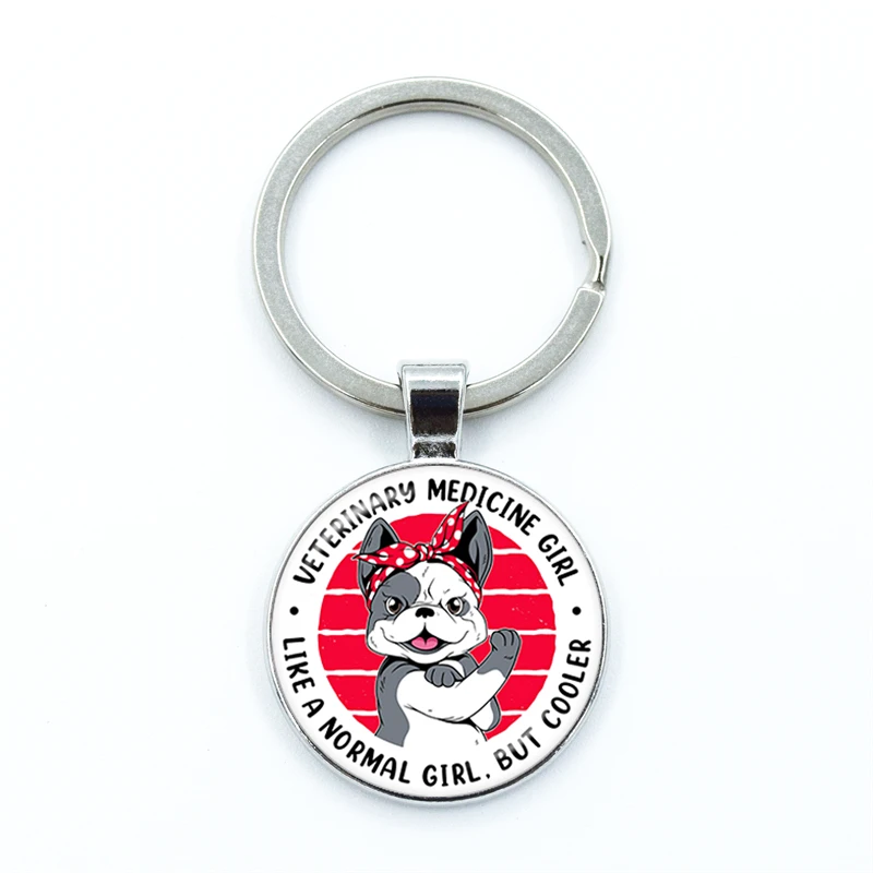 I love Veterinary Medicine Nurse Keychain Animal Doctor Keyring Glass Gem Pendant Men and Women Fashion Charm Jewelry