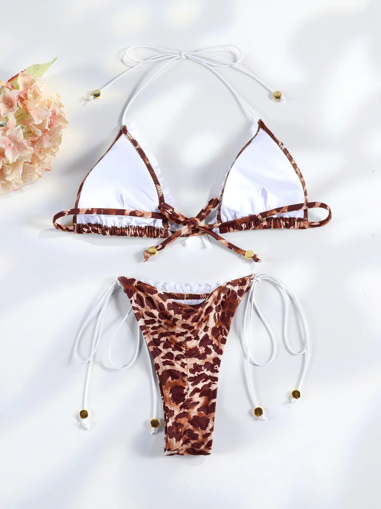 Print Bikini Set Triangle Swimwear Women Swimsuit Sexy Bikini Set Bandage Bathing Suits Two Piece Suit Biquini Push Up Beachwear