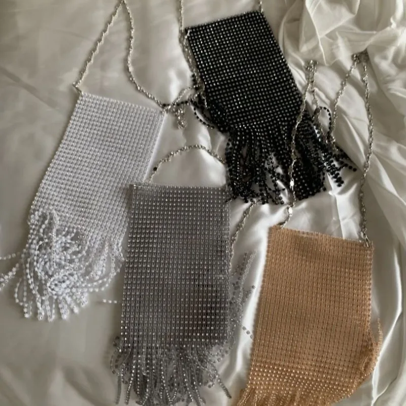 

2025 New Women's Summer Mini Phone Bag Versatile Crystal Diamond Set Diamond Dinner Fashionable Diagonal Cross Knitted Bags