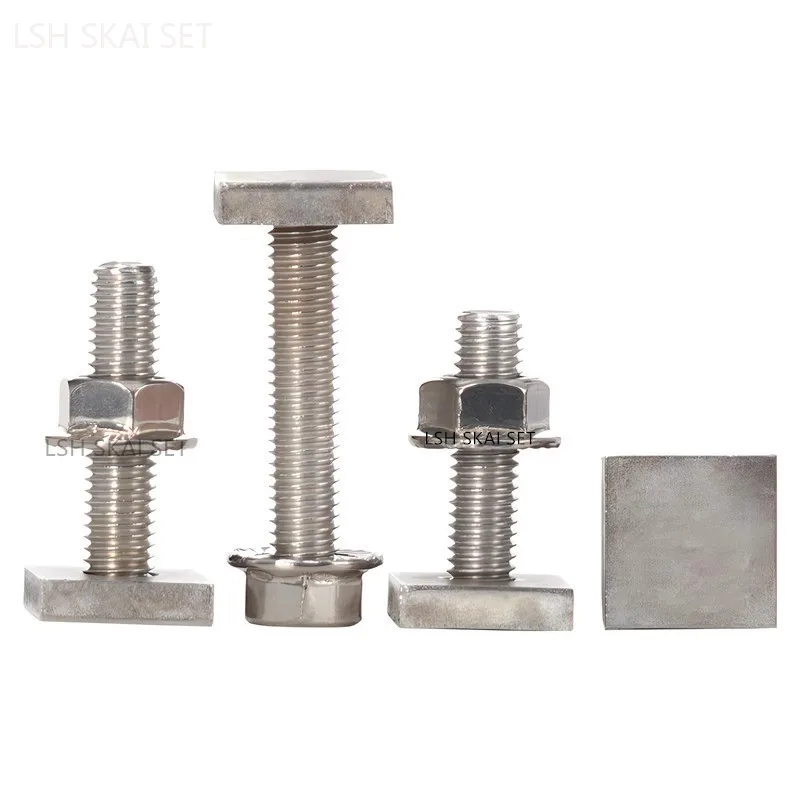 10PCS 304 Stainless Steel T-shaped Track Bolt and Nut Set Square Welded Screw Flange Nut Set Hardware Tool Fasteners