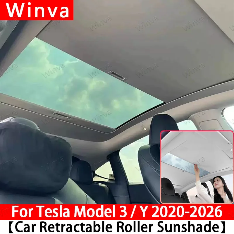 Retractable Panoramic Sun Visor for Compatible with Model Y Juniper 2025 2026& Model 3  2020-2024 Highland Anti-UV Sunshade