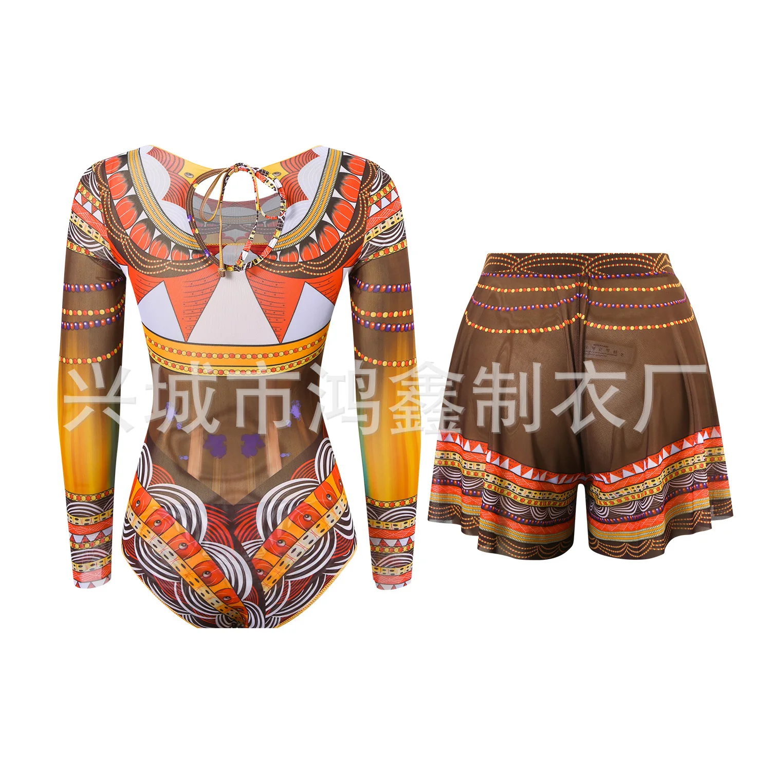 Women's One-Piece Long-Sleeved Sunscreen Mesh Swimsuit Russian Style Skirt Design New Arrival 2026