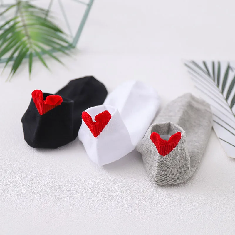 

5 Pairs Boat Socks Women Cotton Spring Summer 3D Red Heart Cute Black White Grey Solid Color Casual Ankle Socks calcetines mujer